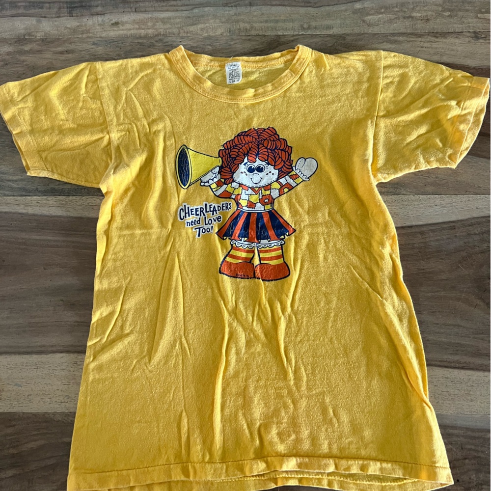 Vintage 70s Cheerleader Kids Yellow T-Shirt size 14 16